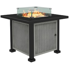 Outsunny Outdoor Propane Gas Fire Pit Table with Wind Screen&Glass Beads