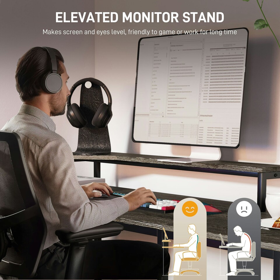 image 1 of HOMCOM L Shaped Desk, Computer Table with Liftable Desktop, Charcoal Grey Grey | Charcoal Grey