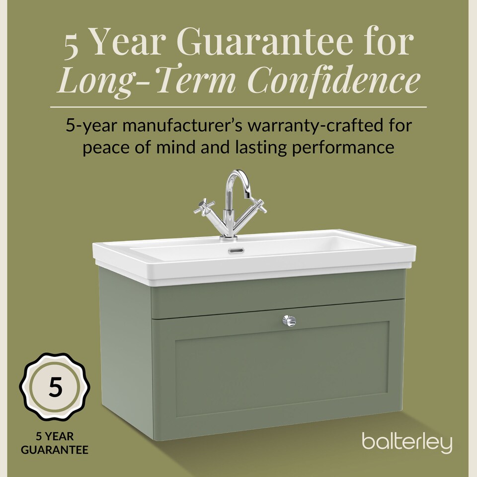 image 1 of Bathroom Wall Hung 1-Drawer Vanity Unit & Fireclay Basin, Green, 800mm | Green | Satin Green | 470 x 830 x 496mm