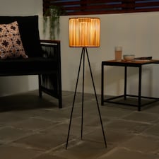 OHS Rattan Solar Floor Lamp Cordless Outdoor Garden Light Auto Sensor | Bronze | Natural