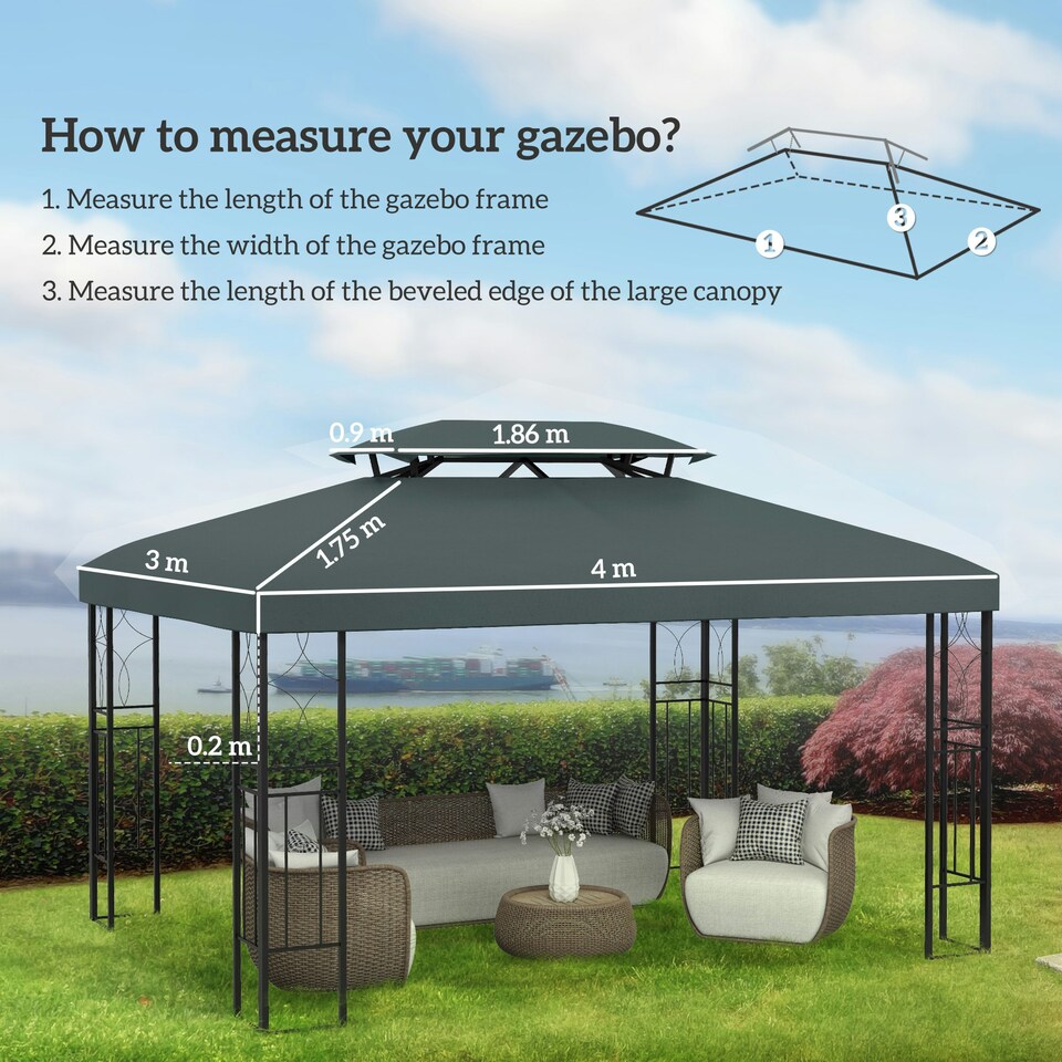 image 1 of Outsunny 3x4m Gazebo Replacement Roof Canopy 2 Tier Top UV Cover Patio Cream