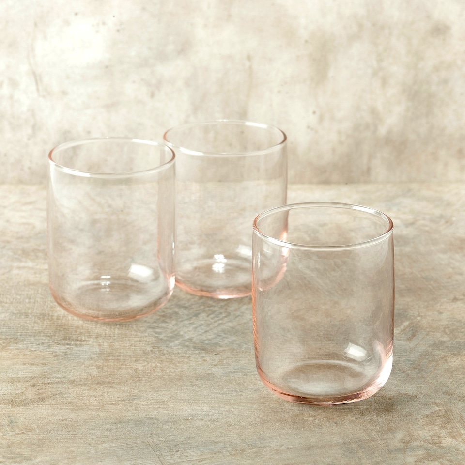 image 1 of Modern Drinking Coloured Glasses Water Dining Juice Tumbler | Clear | Pink 280ml | Set of 12