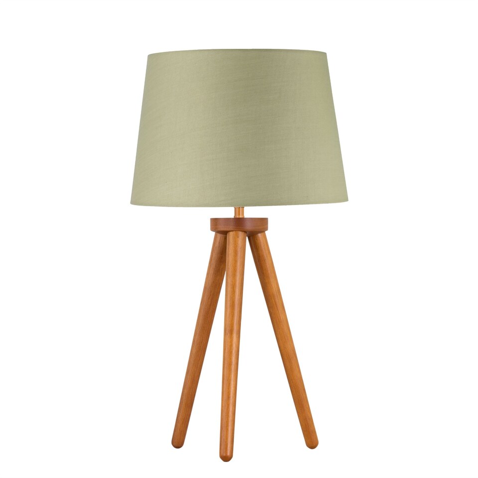 image 1 of Set of 2 Dark Oak Table Lamp or Bedside Lights with Sage Green Shades | Brown | Green | Large | 2