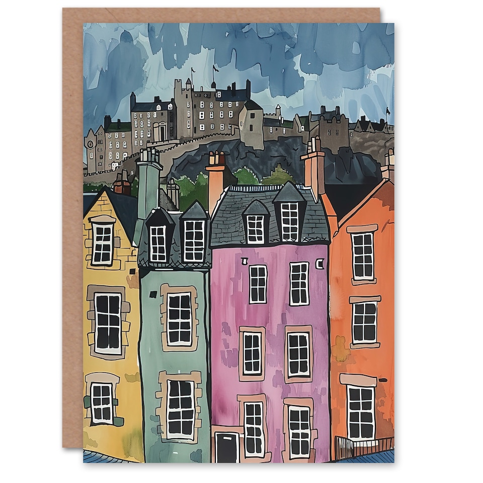 image 1 of Greeting Card Edinburgh Castle Grassmarket Cityscape Scotland Birthday