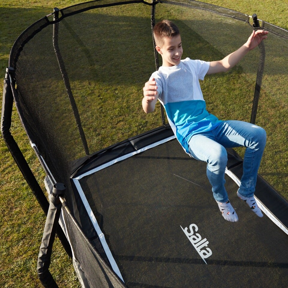 image 1 of 10ft x 7ft Salta Black Rectangular Premium Edition Trampoline with Enclosure