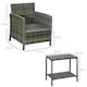 image 5 of Outsunny 3 Pieces Rattan Bistro Set, Wicker Garden Furniture Set, Glass Top 2 tier Coffee Table and Chairs Set with Pillows and Washable Cushions for Outdoor, Patio, Balcony, Grey