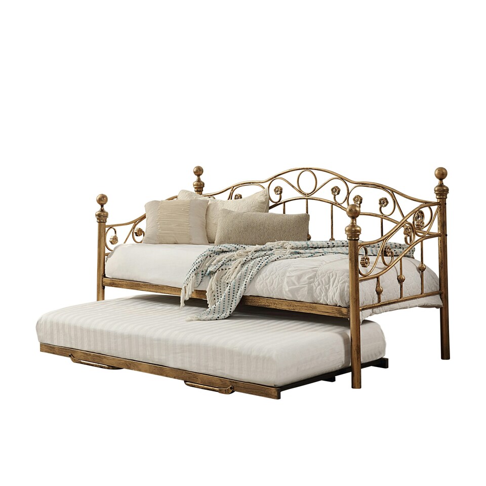 image 1 of Essendon Vintage Living Room Bedroom Brass Metal Day Bed w Trundle (Single)