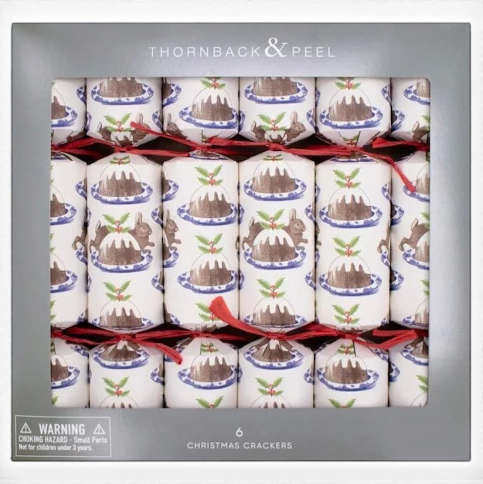 image 1 of Thornback & Peel Set of 6 Christmas Pudding and Rabbit Crackers