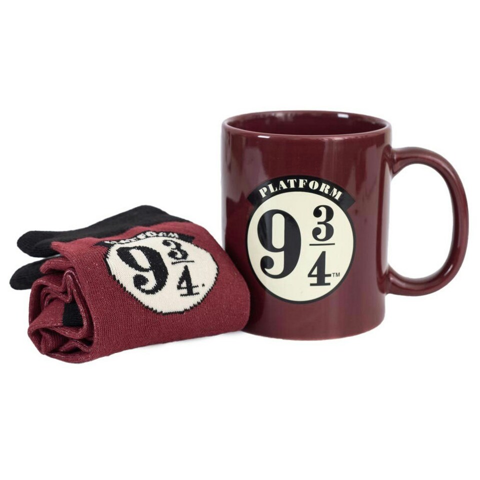 image 1 of Harry Potter Platform 9 3/4 Mug and Sock Set - Maroon/Black - 7 UK-11 UK