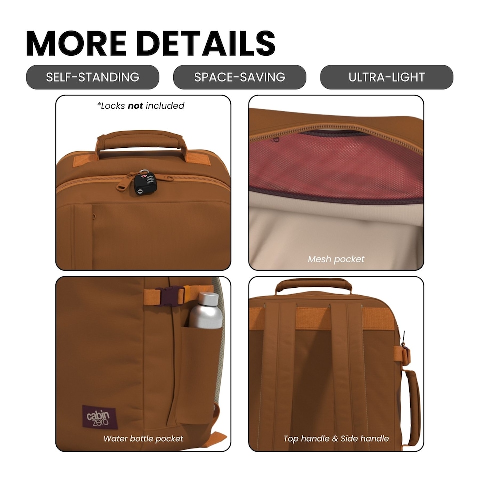 image 1 of CabinZero Classic Tech Backpack 28L, Underseat Approved Cabin Bag with Padded Laptop Sleeve | Brown | Cinnamon