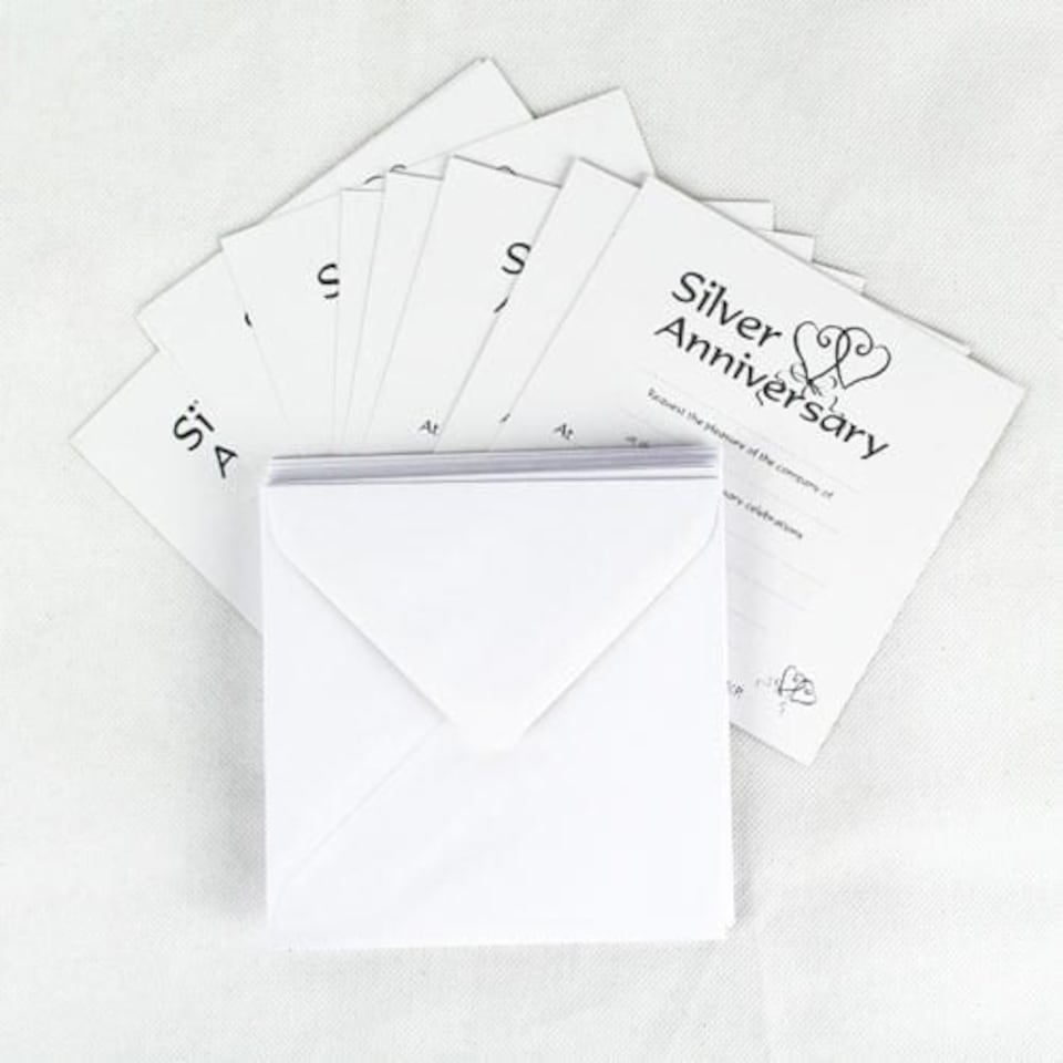 Silver Anniversary Invitations with Envelopes - Pack of 10