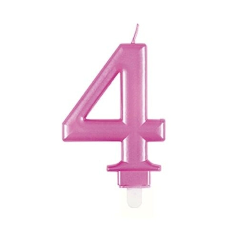 image 1 of Metallic Pink Number 4 Birthday Candle 9cm