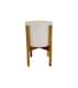 image 1 of Anzio Stone Planter with Wooden Stand - Ceramic - L24 x W24 x H38.5 cm - White | White