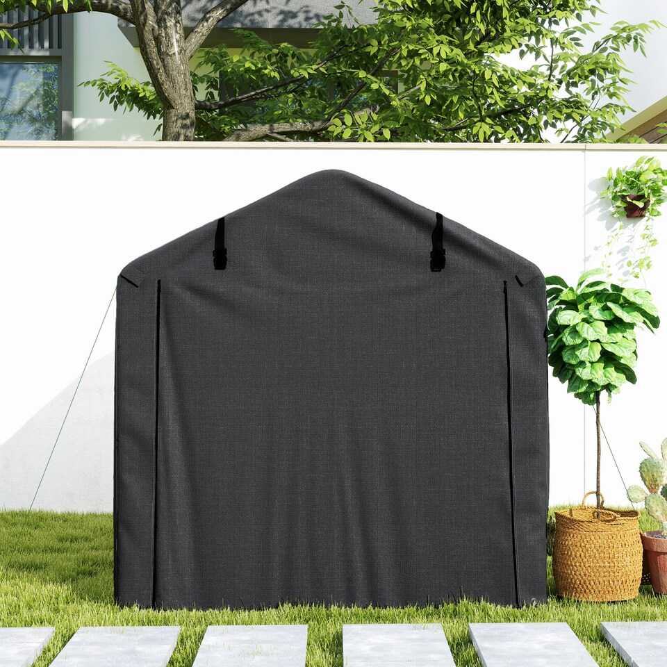 image 1 of Outsunny Garden Tool Storage Shed with Roll-up Zipper Door, Black 