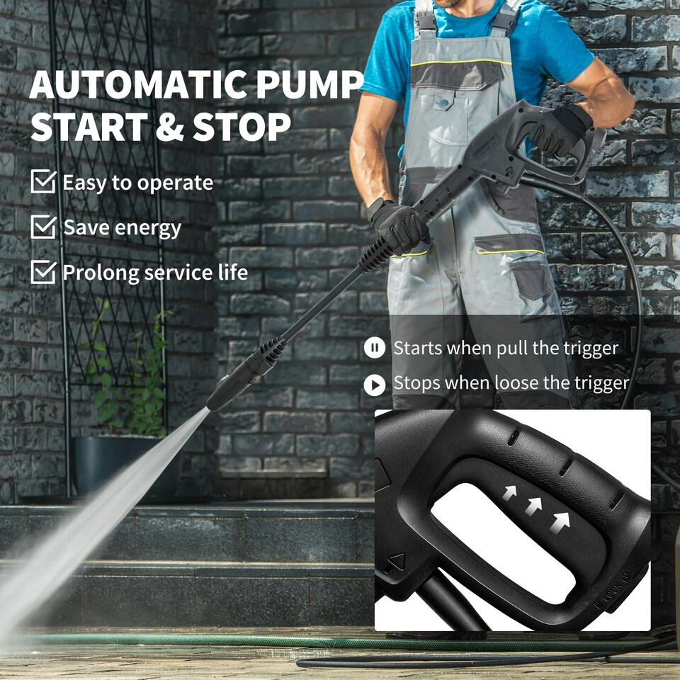 image 1 of Outsunny 1800W Power Washer 150 Bar Pressure with Adjustable Nozzle, Yellow