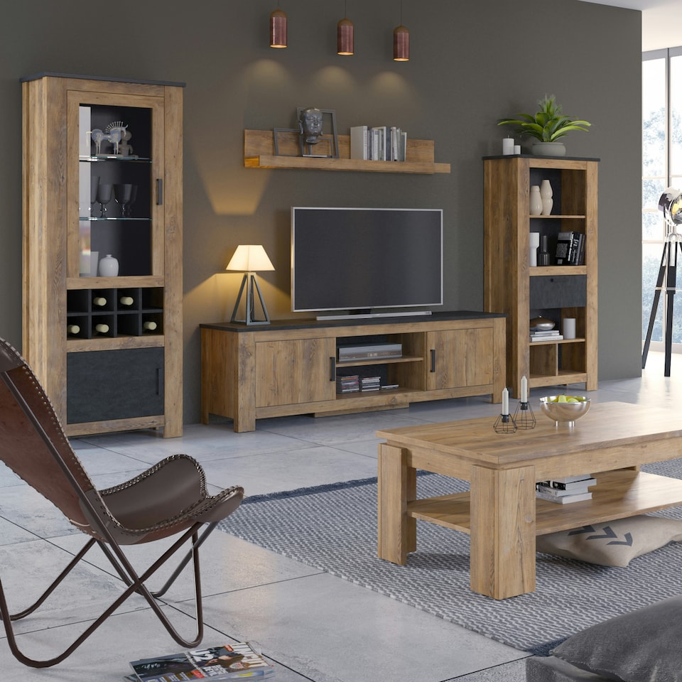 image 1 of Rapallo 135cm Wide Wall Shelf in Chestnut and Matera Grey