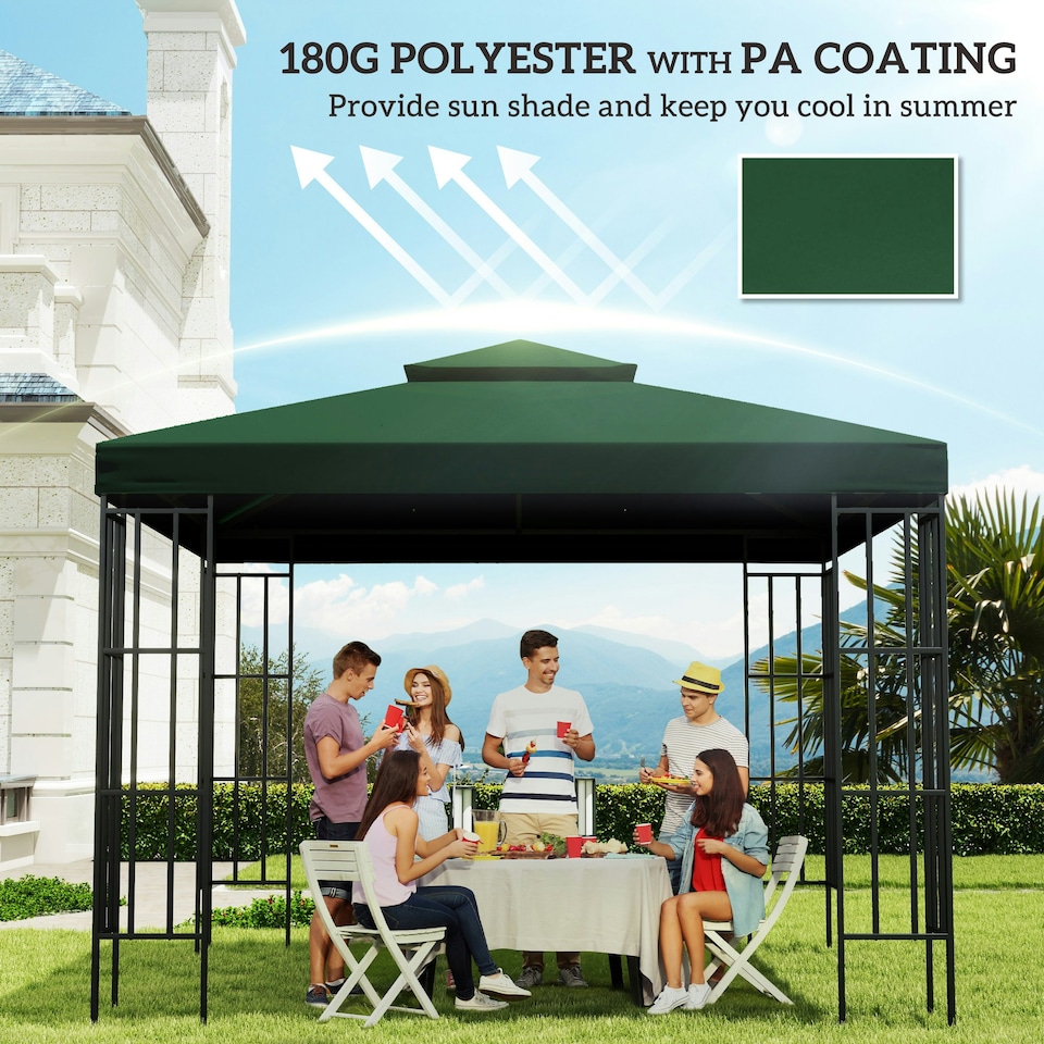 image 1 of Outsunny 3(m) 2 Tier Garden Gazebo Top Cover Replacement Canopy Roof Dark Green