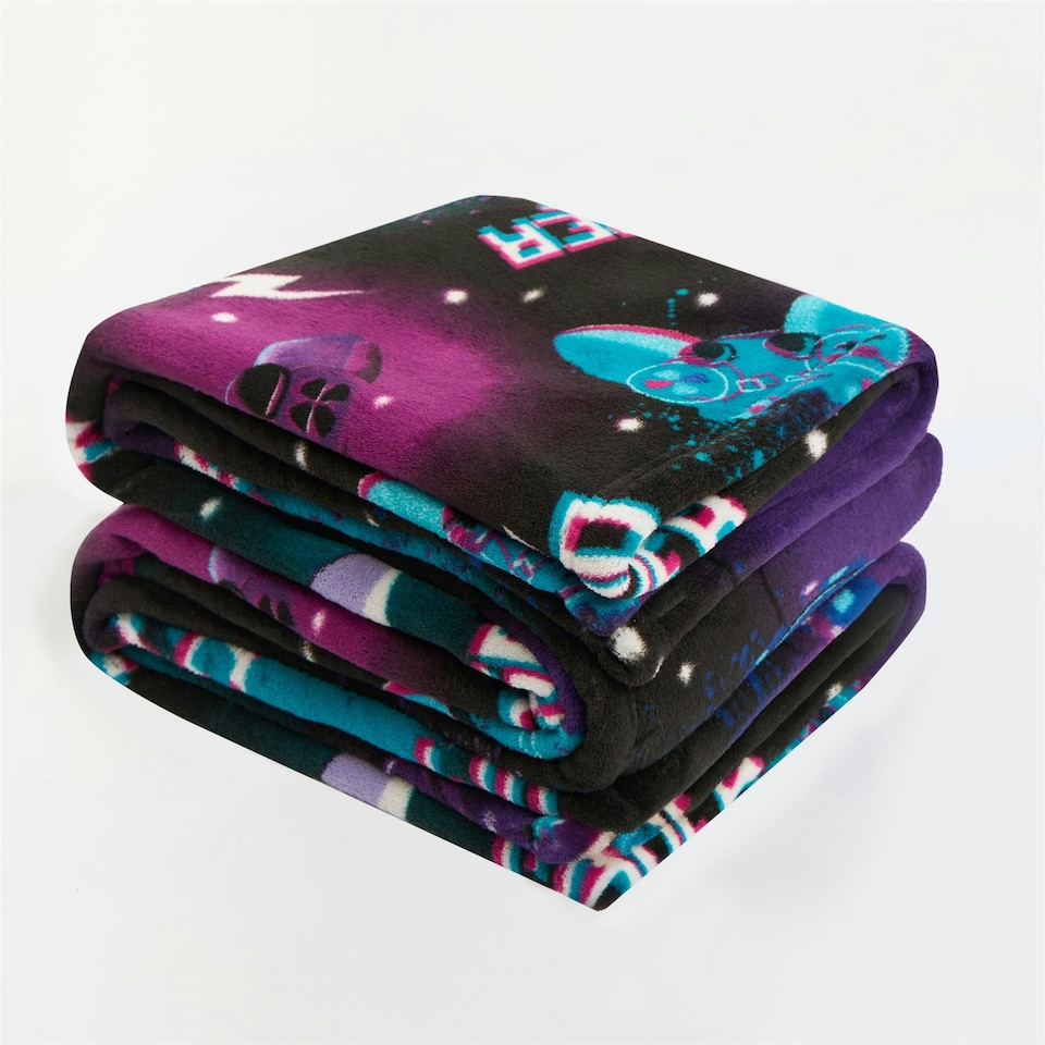 image 1 of OHS Kids Gaming Printed Throw Warm Plush Sherpa Flecce Reverse Over Bed Super Soft Blanket, 100x120cm Purple | Neon Purple