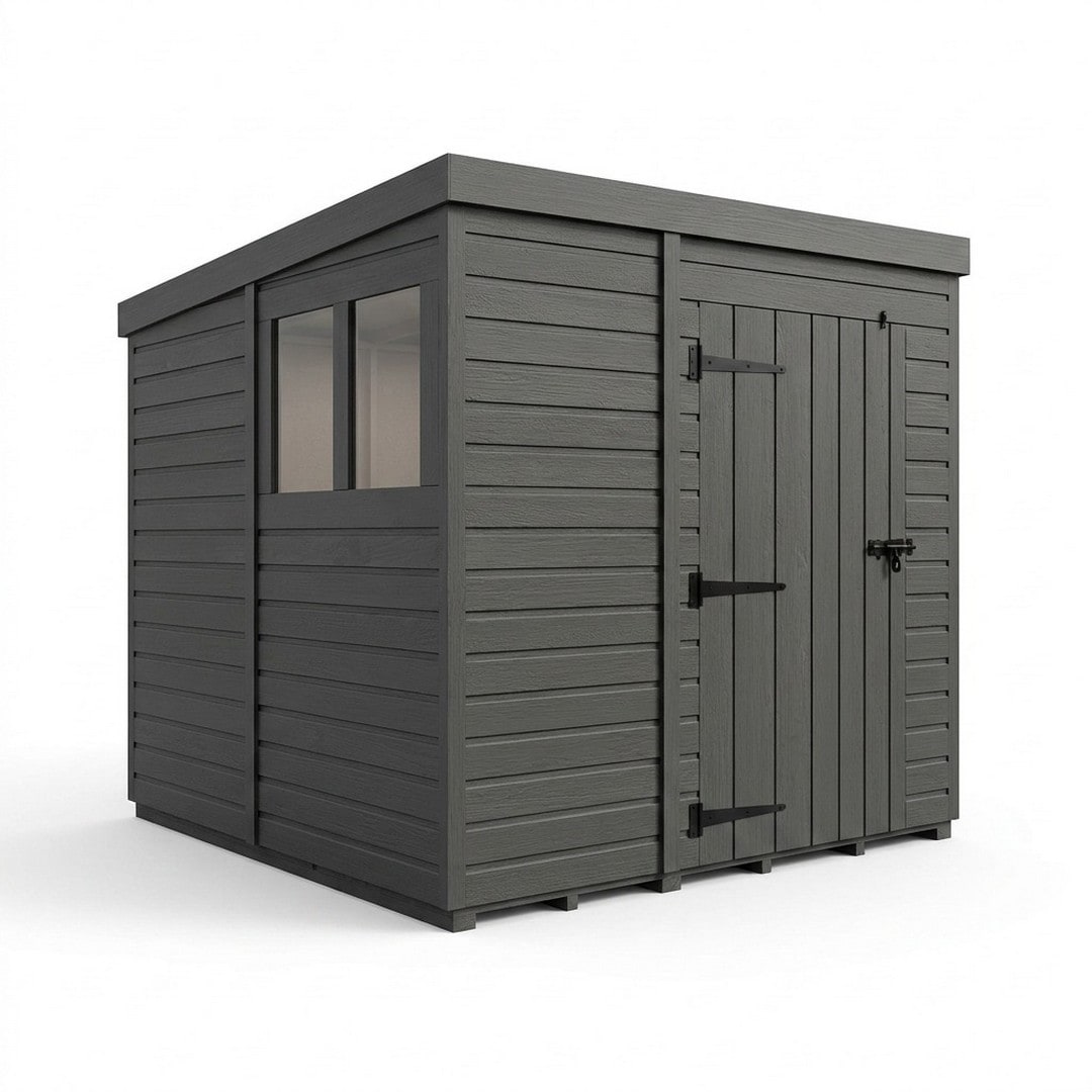 9ft x 9ft Composite Pent Garden Shed Single Door With Windows - Composite - L274 x W274 x H210 cm - Grey