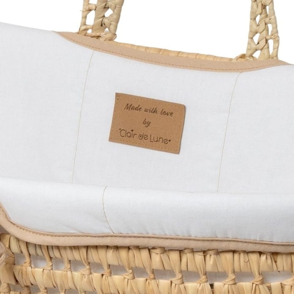 image 1 of Clair de Lune Organic Palm Moses Basket With Rocking Stand - White