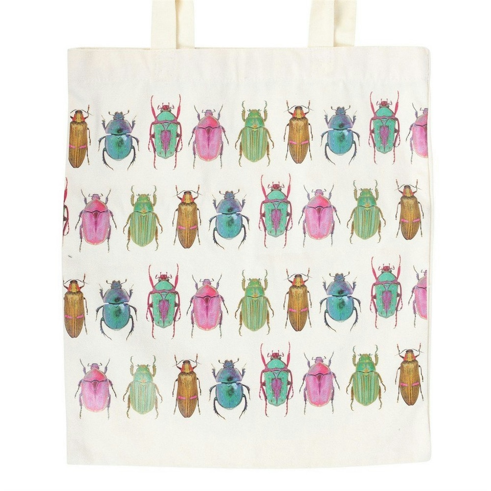 image 1 of Something Different Beetle Polycotton Tote Bag - White/Multicoloured - One Size White