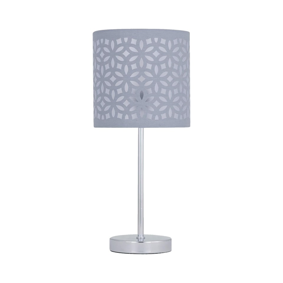 image 1 of Chrome Touch Operated Table Lamp with Grey Cut Out Shade | Chrome | Grey | Medium | 1