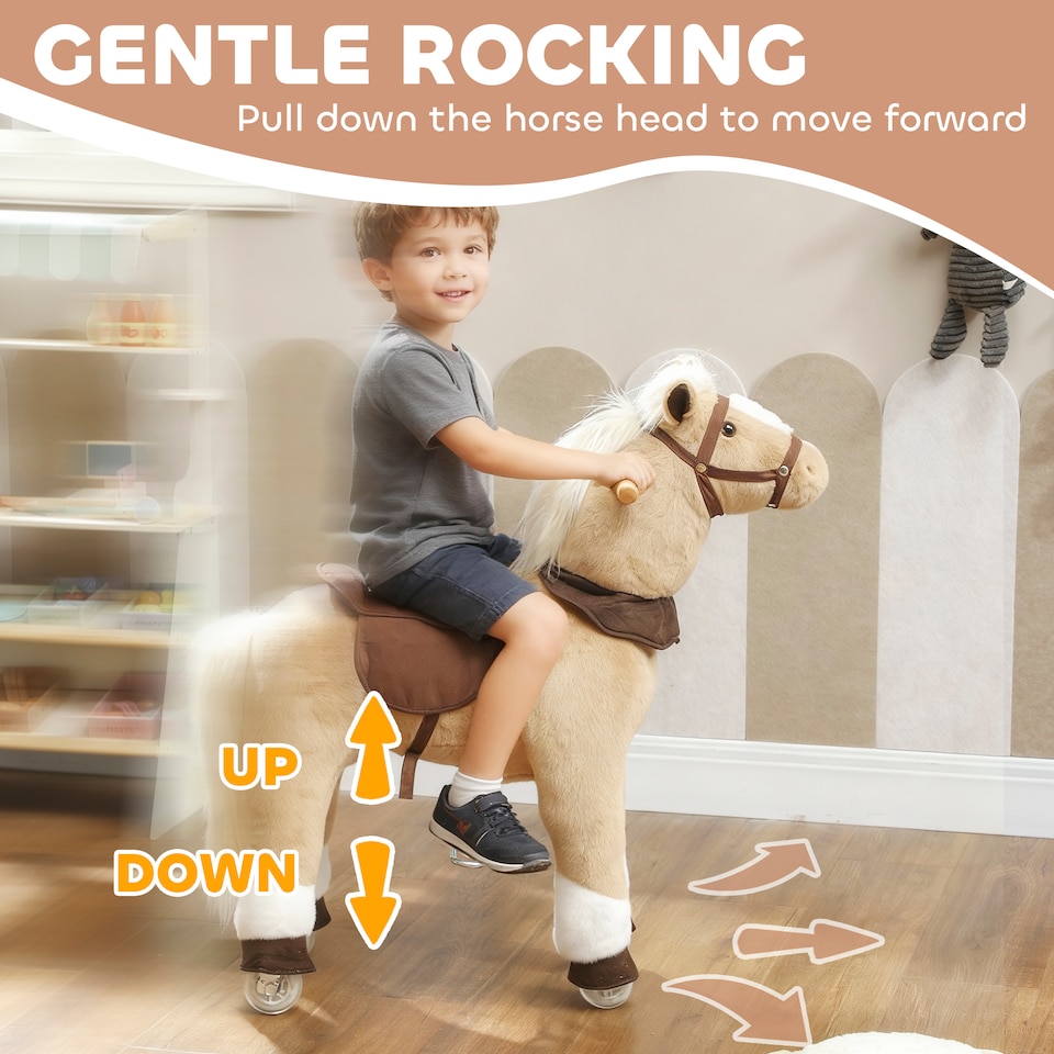 image 1 of AIYAPLAY Plush Rocking Horse with Rolling Wheels for 3-5 Years, Brown