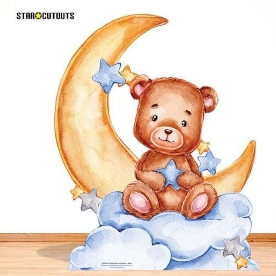 image 1 of Cute Baby Teddy Bear Moon Blue Star Mini Cardboard Cutout 92cm