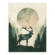 image 3 of Full Moon Forest Hill Stag Green Black Framed Wall Art Print A4