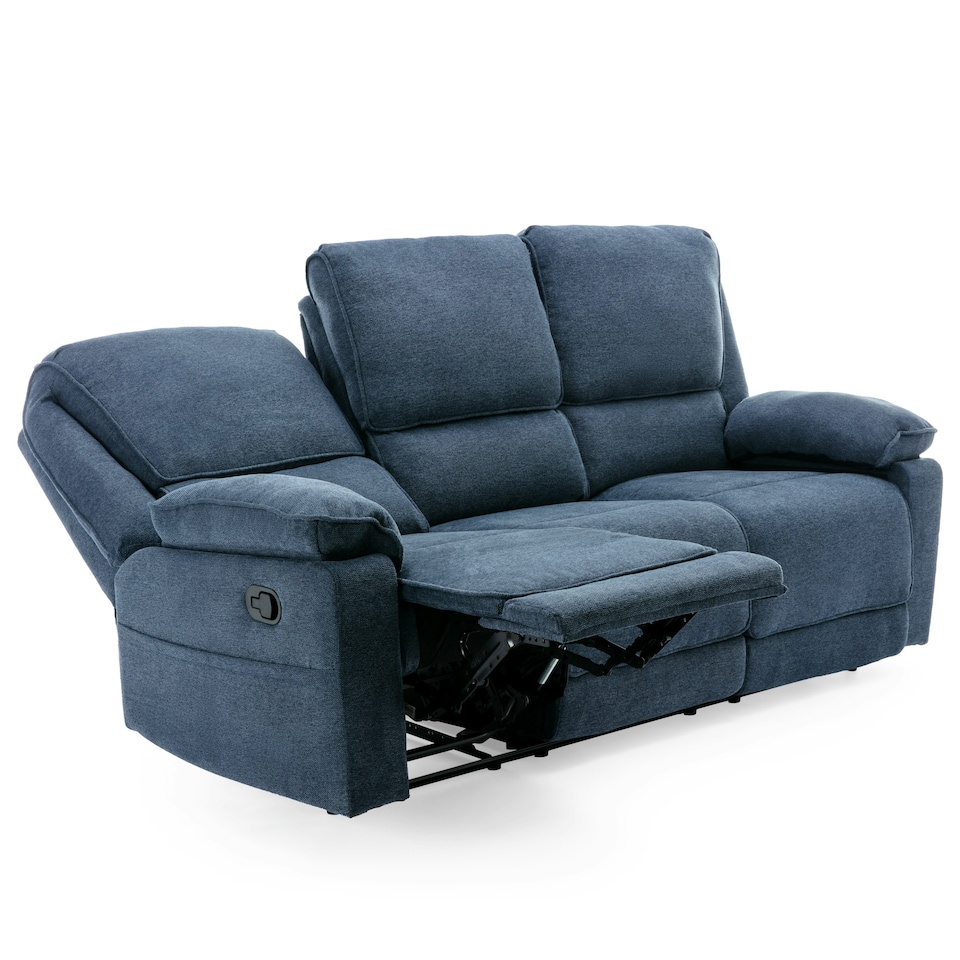 image 1 of Sydney 3 Seater Fabric Manual Recliner Sofa with Drinks Console (Blue)