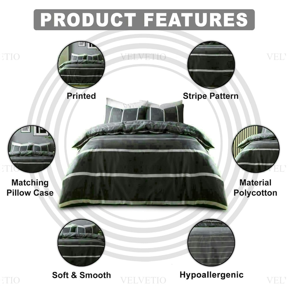 image 1 of Harris Striped Duvet Cover Set Reversible Polycotton Beddings Grey | Double