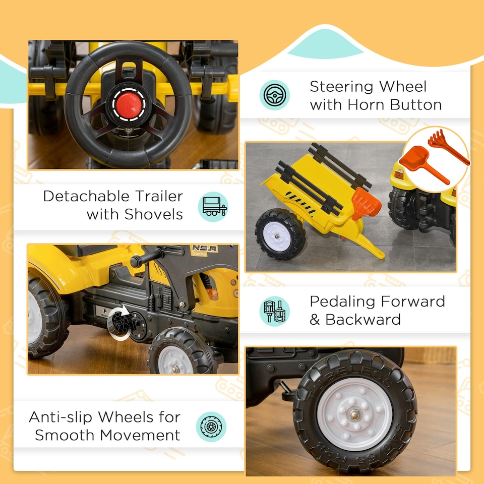 image 1 of HOMCOM Pedal Go Kart Ride on Excavator Wheels Tyres Kids Children -Yellow