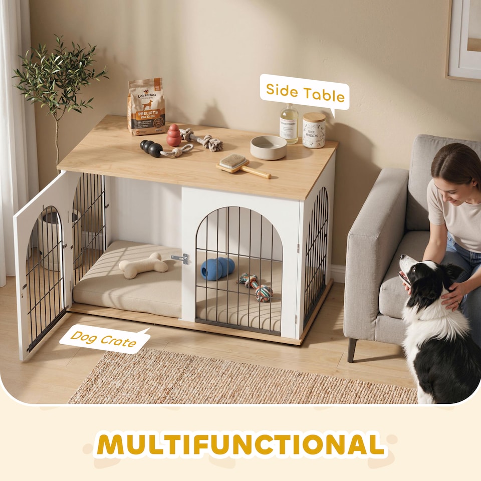 image 1 of PawHut Dog Crate Furniture, Indoor Dog Cage End Side Table, White