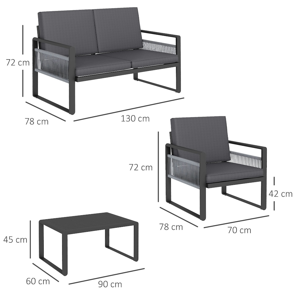 image 1 of Outsunny Aluminium Garden Furniture Sets s, Slatted Top Table, Black