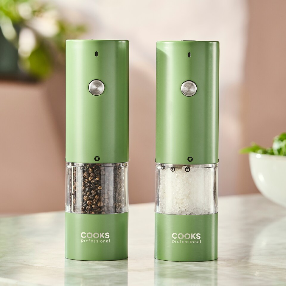 image 1 of Cooks Professional Rechargeable Salt and Pepper Mill Set with Bamboo Base