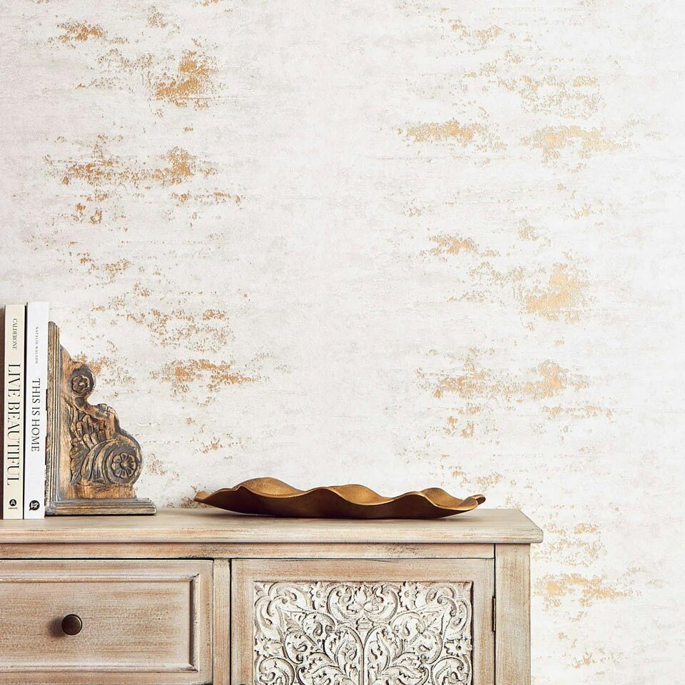 image 1 of Venice Industrial Metallic Wallpaper in Ivory and Gold Multi