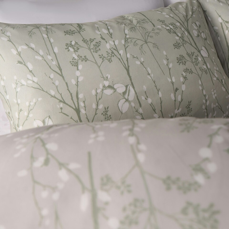 image 1 of OHS Willow Print Reversible Duvet Cover and Pillowcase Set, Double - Sage Green