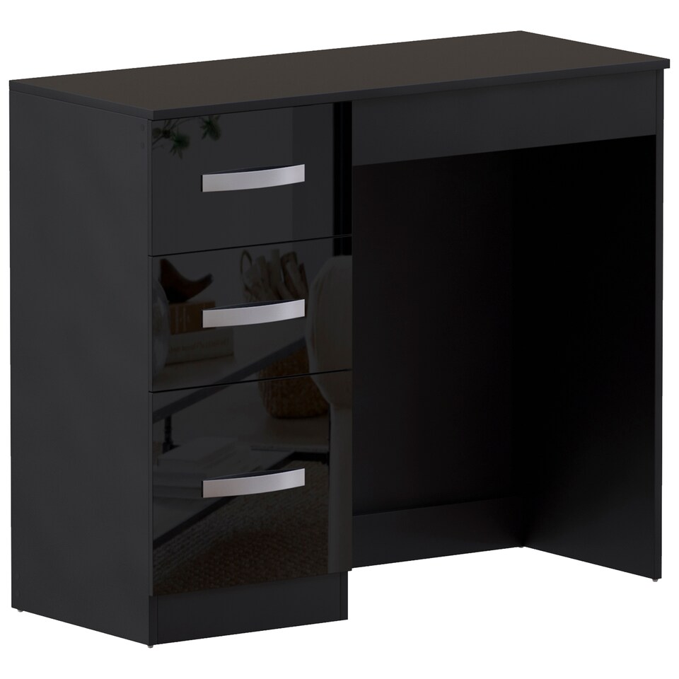 image 1 of Vida Designs Hulio 3 Drawer Dressing Table High Gloss Vanity Makeup Desk, Black