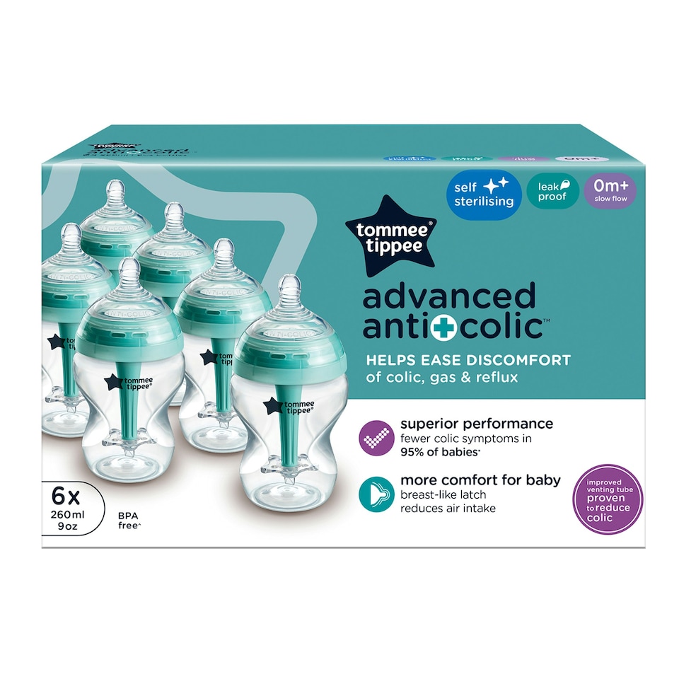 image 1 of Tommee Tippee Advanced Anti-Colic Baby Bottle, 260ml - 6 pack