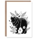 image 1 of Grizzly Bear and Wildflowers Black White Folk Art Birthday Greeting Card