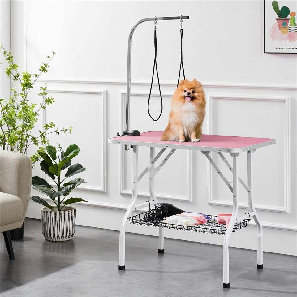 image 1 of Yaheetech 91 cm Wide Dog Grooming Table with Basket Pink