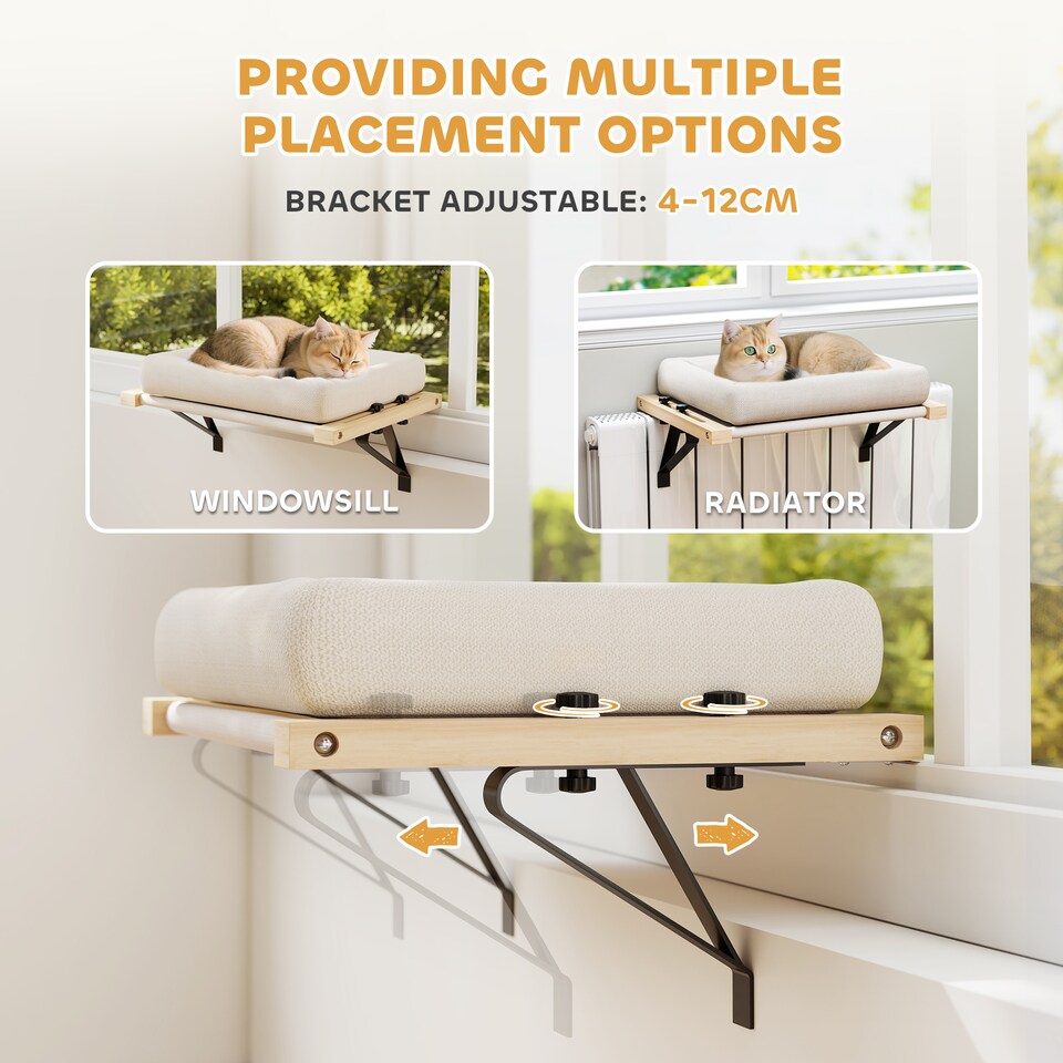 image 1 of PawHut Cat Radiator Bed, Adjustable Hanging Cat Hammock with Cushion, Cream | Cream