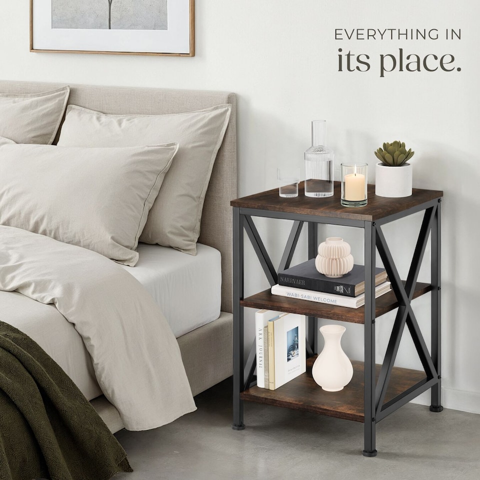image 1 of Bedside Table Nottingham - industrial style, with 3 shelves, 40.5 x 40.5 x 60.5 cm | Brown | Industrial wood dark, rustic | 40,50 x 40,50 x 60,50 cm | 1