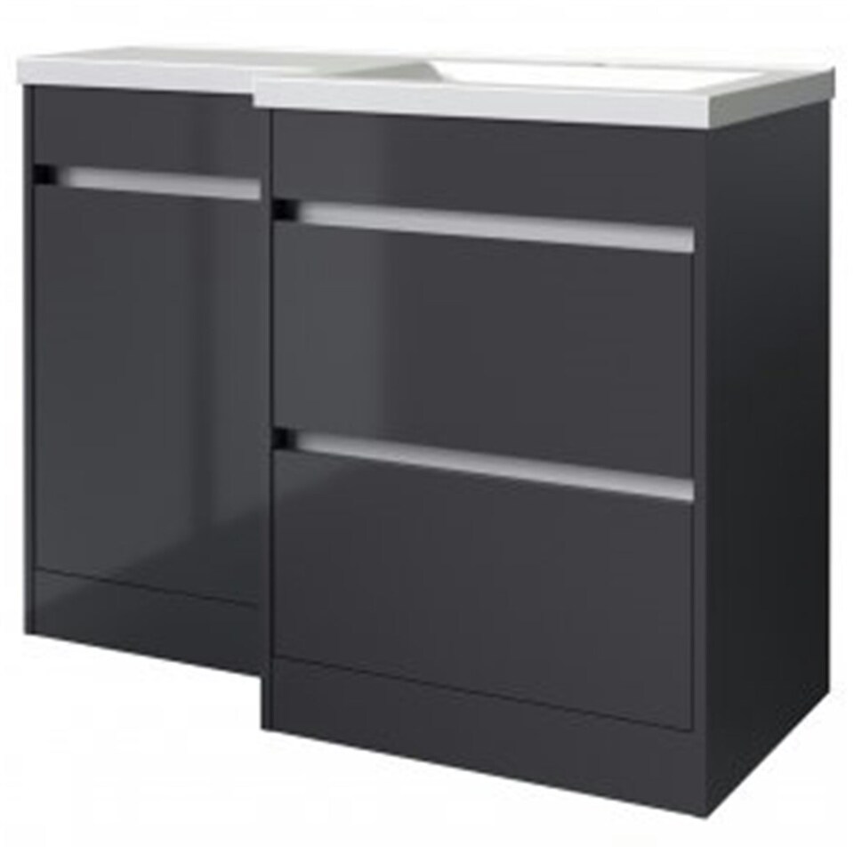 image 1 of Bathroom Right Handed 2 Drawer Combination Unit with L Shape Basin 1100mm Wide - Storm Grey Gloss - Brassware Not Included | Grey | Grey | 1