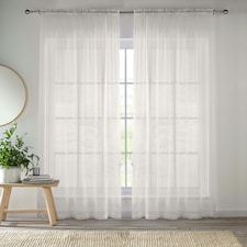 Pair of Crystal Cream Plain Voile Panels 229 cm (90 inch) Rod Pocket Panels for Bedroom and Living Room