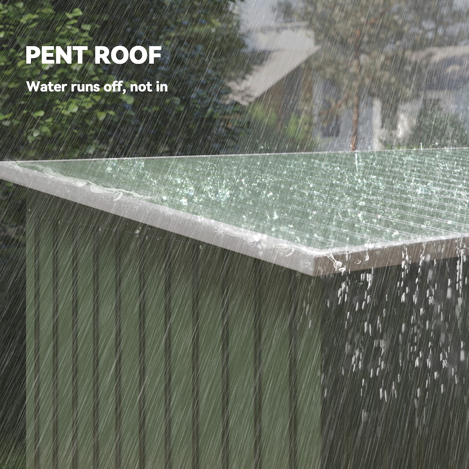 image 1 of Outsunny 9ft x 4ft Metal Garden Shed, Outdoor Tool House with Foundation Kit, Ventilations and Double Doors, Light Green