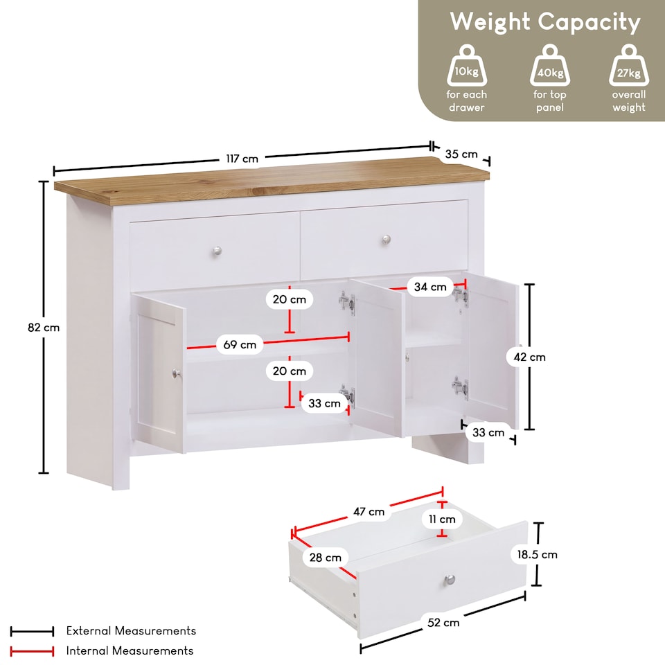image 1 of Vida Designs Arlington 2 Drawer 3 Door Sideboard Shaker Buffet Cabinet Storage, White & Oak | White | White & Oak | 1