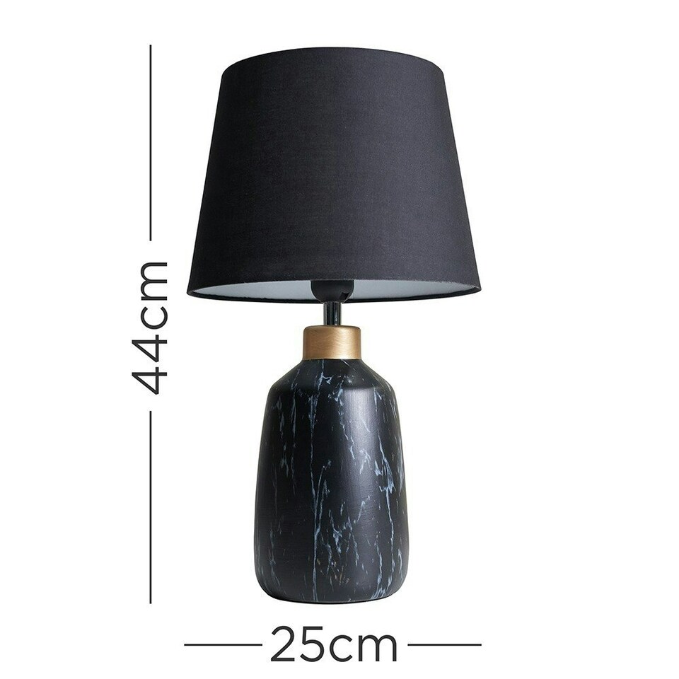 image 1 of ValueLights Selma Black Marble Effect Table lamp with Copper Cap Black Aspen