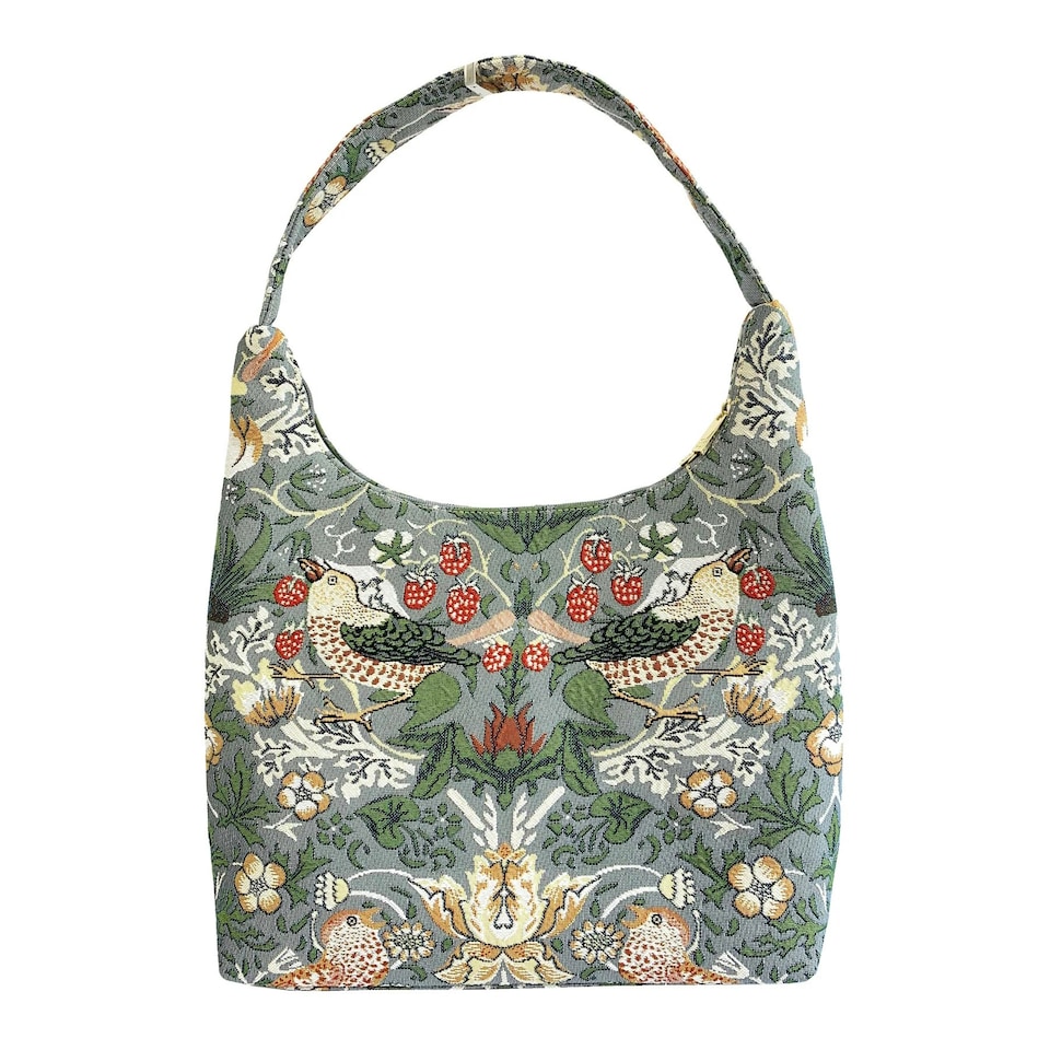 Signare Hobo Bag - Grey Strawberry Thief Multi