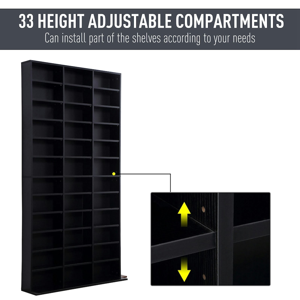 image 1 of HOMCOM CD DVD Media Storage Shelves Display Shelf Racks Wooden Frame Black
